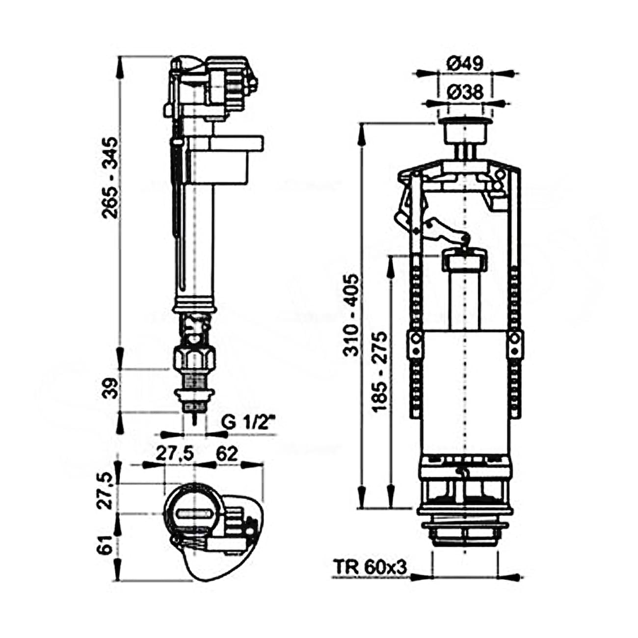 Выпускной комплект Alcaplast SA2000SK 1/2" со стоп кнопкойи и нижним подключением
