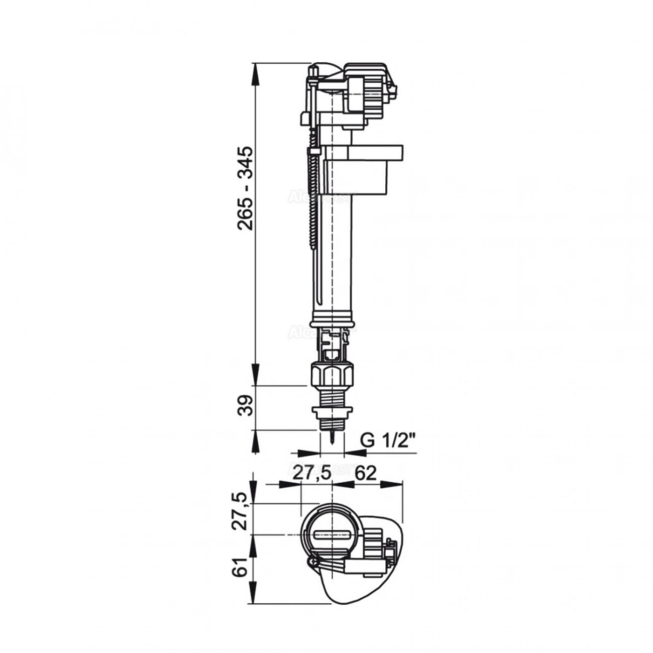 Впускной механизм с нижней подводкой Alcaplast A17-1/2"-BL-01