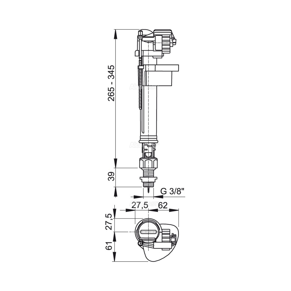 Впускной механизм с нижней подводкой Alcaplast A18-3/8"-BL-01